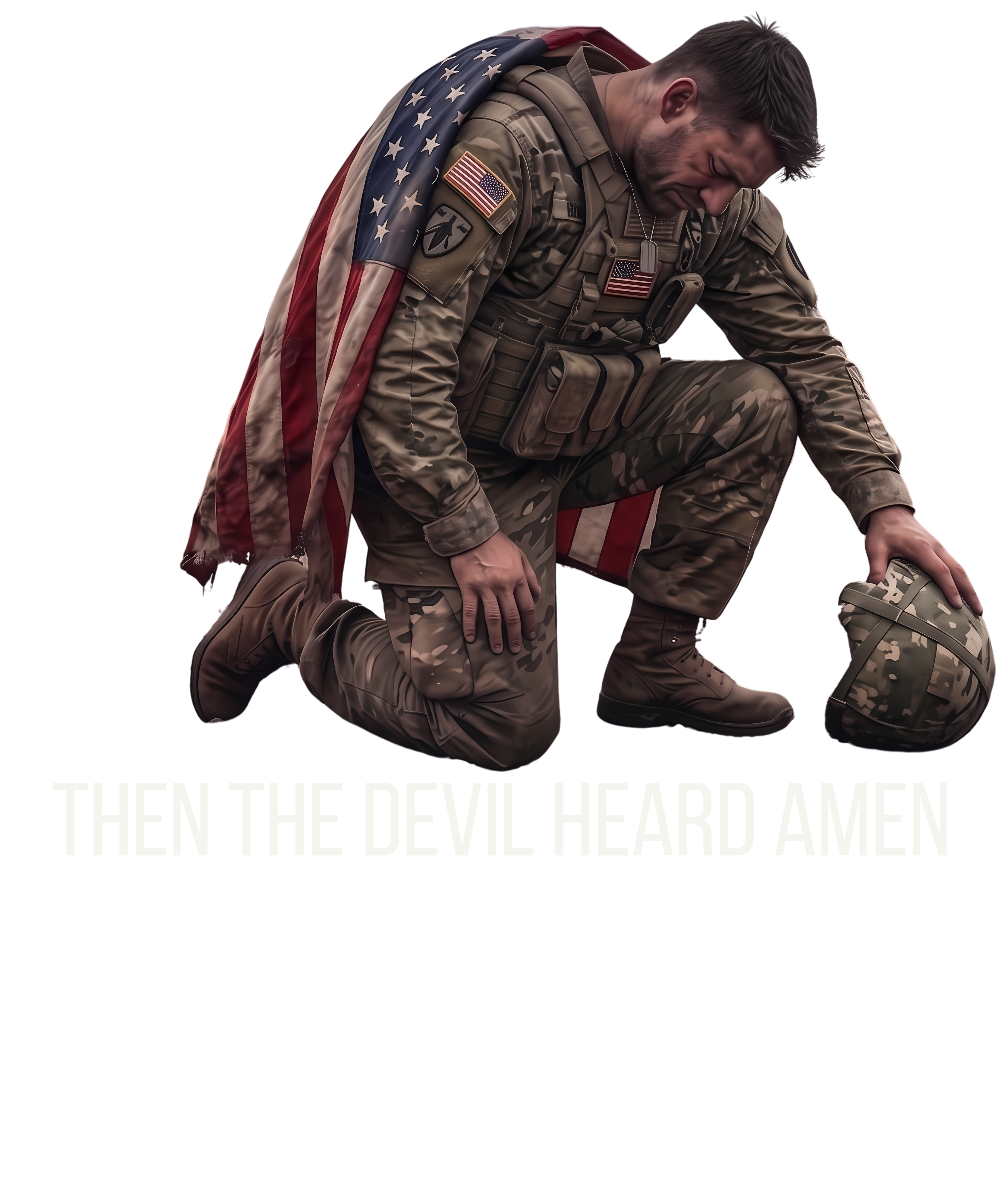 Praying Soldier Tee — Military Faith design printed on a heavyweight t-shirt